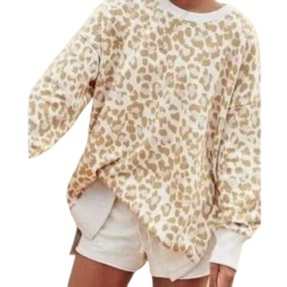 Aerie Desert Leopard Animal Print Pullover Oversized Sweatshirt